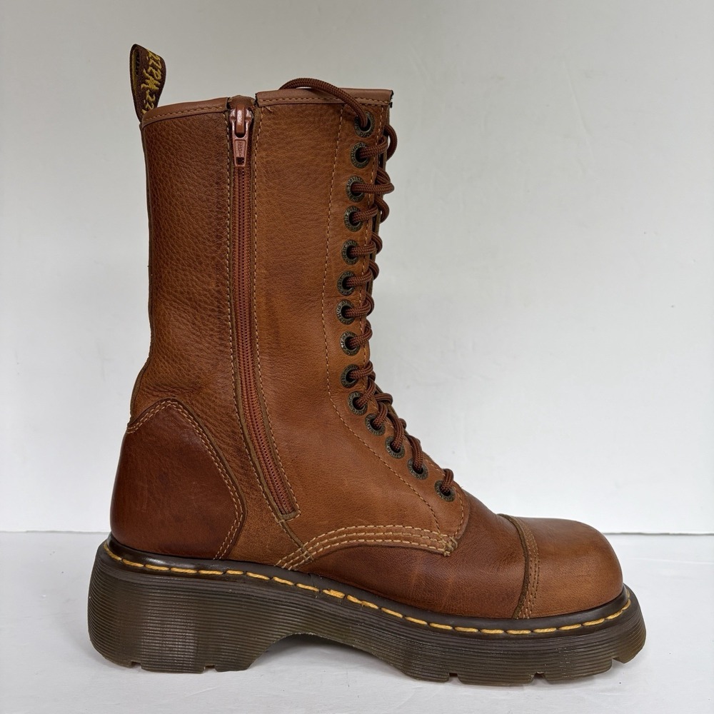VTG Doc Martens Miranda Combat Boots Womens 8/8.5 Brown Chunky lug sole Lace-Up - Picture 3 of 16